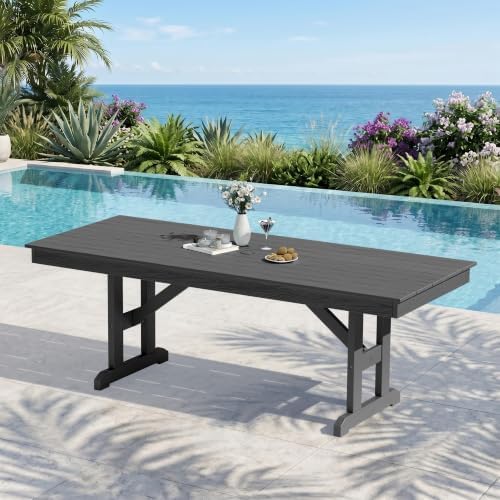 KINGYES Outdoor Dining Table,84'' HDPE Patio Table with Umbrella Hole,Grey by KINGYES