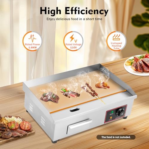 Flat Top Grill, 110V 3000W 22'' Commercial Electric Countertop Griddle Nonstick Restaurant Teppanyaki Cooking Stove for Outdoor Kitchen BBQ Pancake - Image 2