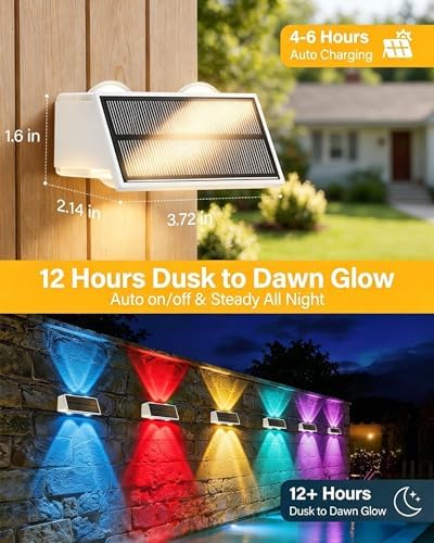 Solar Fence Lights Outdoor, 2 Pack Fence Solar Lights Waterproof - Image 2