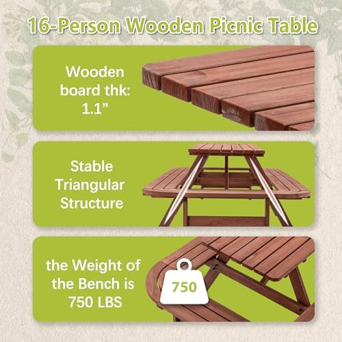 121" Rectangular Picnic Tables for Outdoors,14-16 Person Wooden - Image 3