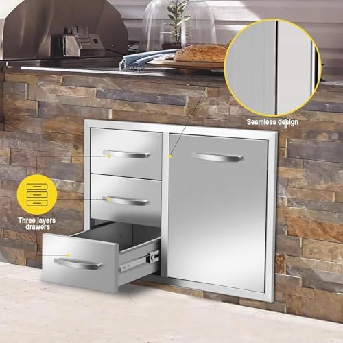 Outdoor Kitchen Drawer Combo, BBQ Access Trash Drawer Combo, Stainless Steel Outdoor Kitchen Trash Drawer For BBQ Island, Grilling Station (Drawer Combo-28Wx20.1Hx19.7D with Handles) - Image 7
