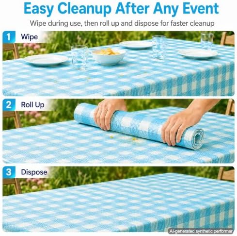 Turquoise Blue Gingham Tablecloth 8 Pack, Disposable Plastic 54 x 108 Inch - Image 2