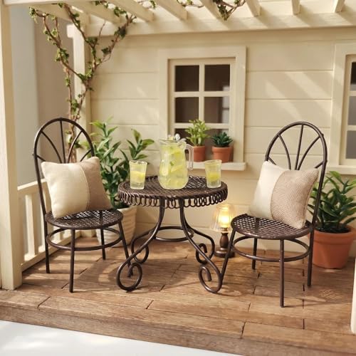 6 PCS Dollhouse 1/12 Miniatures Bistro Table Chair Set with Accessories - Image 5