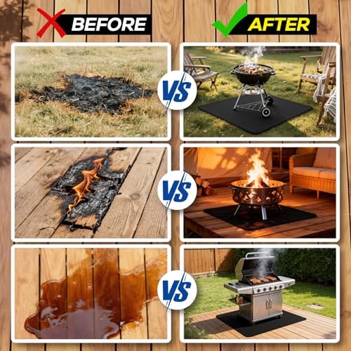 FLASLD Heavy-Duty Under Grill Mat 42inch Square Fire Pit Mat,3 Layers Fireproof Waterproof Grill Pads Protect for Deck,Patio,Outdoor Charcoal,Smokers,Wood Floor,Indoor Black Fireplace Reusable - Image 6