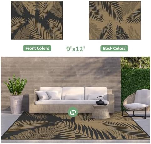 GENIMO Outdoor Rug, Waterproof Plastic Rugs for Patio, 9'x12' Black Brown - Image 2