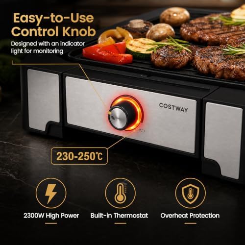 COSTWAY 2-in-1 Electric Grill Griddle, 21" Nonstick Teppanyaki Grill, 2300W - Image 5