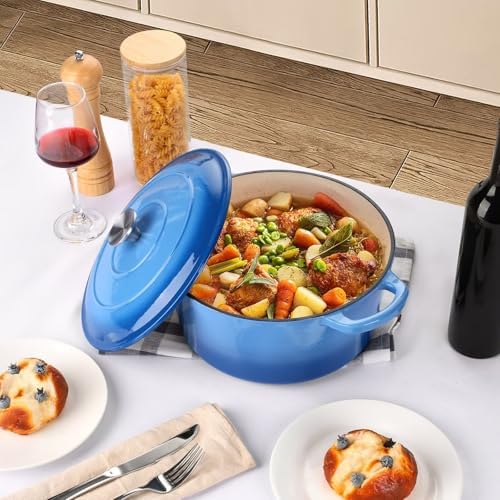 P&P CHEF 6QT Enameled Dutch Oven, Dutch Oven Pot for Bread Baking, Blue - Image 6