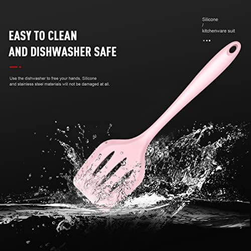 AOTHOD Silicone Cooking Utensils Set - 446°F Heat Resistant Kitchen Utensils, Spatula,Turner Tongs,Spoon,Whisk,Kitchen Utensil Gadgets Tools Set for Nonstick Cookware,Dishwasher Safe BPA Free(Pink) - Image 6