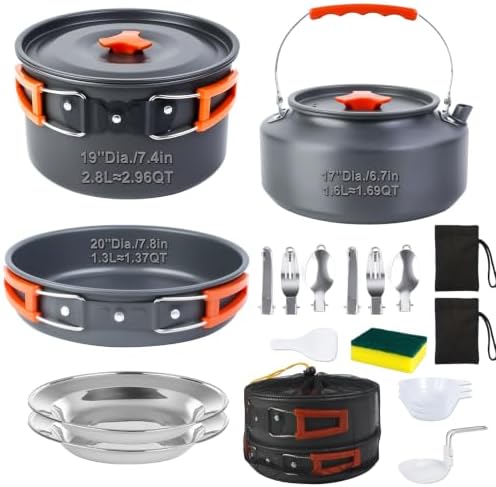 18-Piece Large Capacity Camping Cookware Set Aluminum Mess Kit by DADinithron