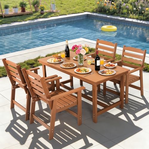FUNBERRY Outdoor Dining Set, HDPE 5 Piece Dining Table Set with Chairs by FUNBERRY