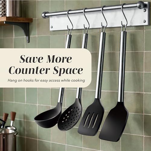 COOK WITH COLOR Silicone Cooking Utensils, Kitchen Utensil Set, Easy to Clean Silicone Kitchen Utensils, Cooking Utensils for Nonstick Cookware, Kitchen Gadgets Set, 10 Pieces, Black - Image 4