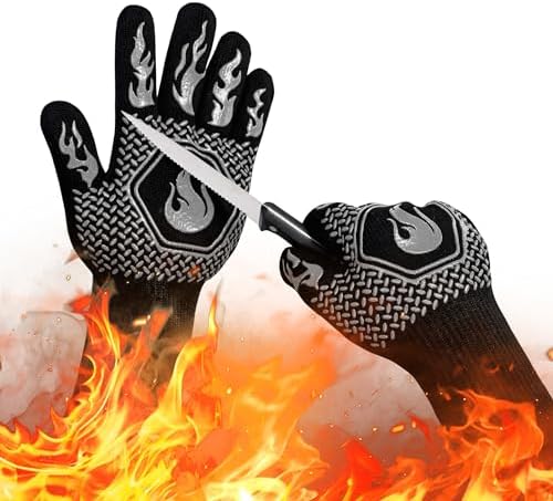 BBQ Gloves 1472F Heat Resistant Non-Slip Silicone 13.5in (Grey) by DKHDBD