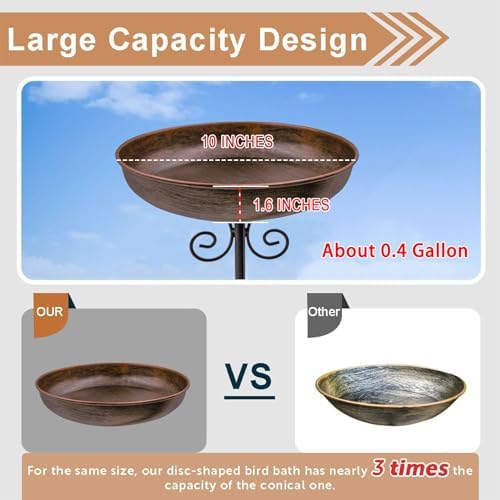Small Metal Bird Bath for Outdoors, 10" Dia Bowl with Stake Birdbaths Garden Yard Lawn Decor 0.4 Gallon (Pack of 2) - Image 2