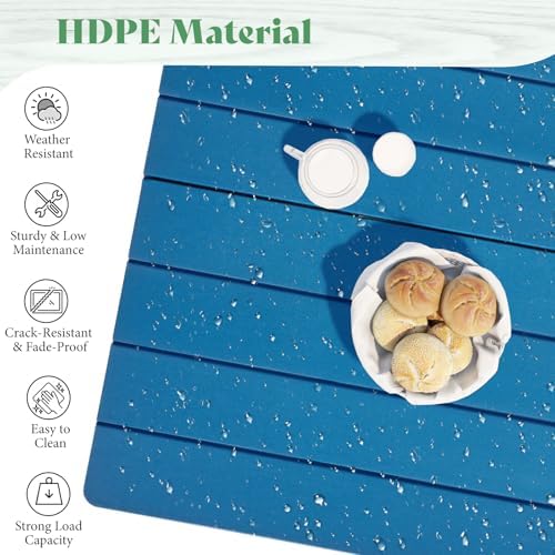 AMERLIFE 7-Piece HDPE Outdoor Dining Set with 71" Patio Table, Blue - Image 4