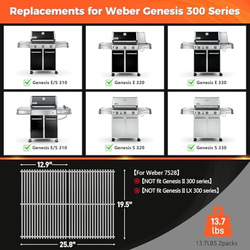 QuliMetal 19.5 Inch Grill Grates for Weber Genesis 300 Series - Image 2