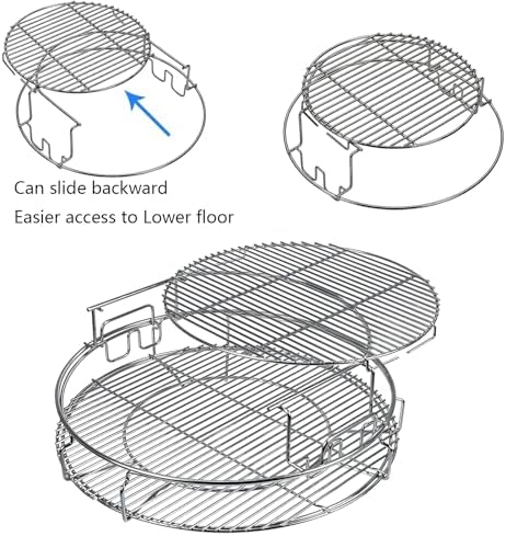 Multi-Level Base Rack Cooking Grates System for BGE, Big Green Egg XL, Kamado Joe Big Joe 24" Charcoal Grill，Round Stack Rack Grid, with Removable Cooking Expander Rack - Image 4