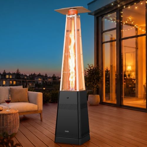 Pyramid Patio Heater, 55,000 BTU Outdoor Patio Heater, Propane Heater With Quartz Glass Tube & Wheels for Outdoor, Backyard, Commercial & Residential, Triple Protection System - Black by MarsExplo