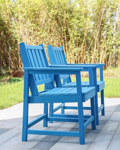 Patio Dining Chair Set of 2, HDPE Outdoor Dining Chair, Ergonomic HDPE Dining Chairs with Deep Seating, All Weather Outdoor Chairs Furniture for Backyard, Deck, Garden, Poolside, Sky Blue - Image 5