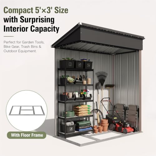 Aoxun 5x3 FT Outdoor Storage Shed with Base, Shed with Sloping Roof, Brown - Image 3