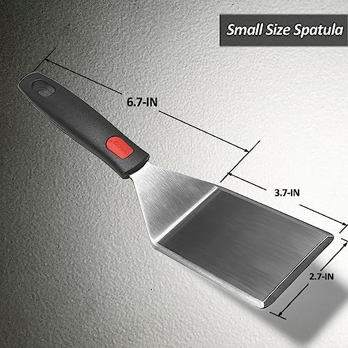 Small Spatula for Cast Iron Skillets, Full Tang silicone Handle, Heat Resistant, Commercial Grade Heavy Duty Turner, Press Burger Spatula Turner for Flipper, Cooking, Serving, 2.7" Wide - Image 3