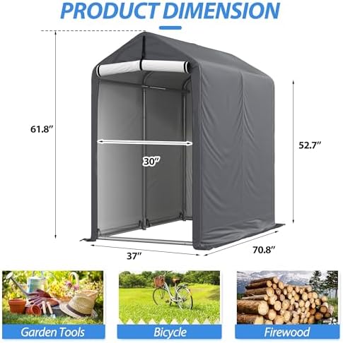 Outdoor Storage Shed 6 x 3Ft Heavy Duty Portable Storage Shelter with Roll-up Zipper Door for Bike, Mower, Garden Storage - Image 2