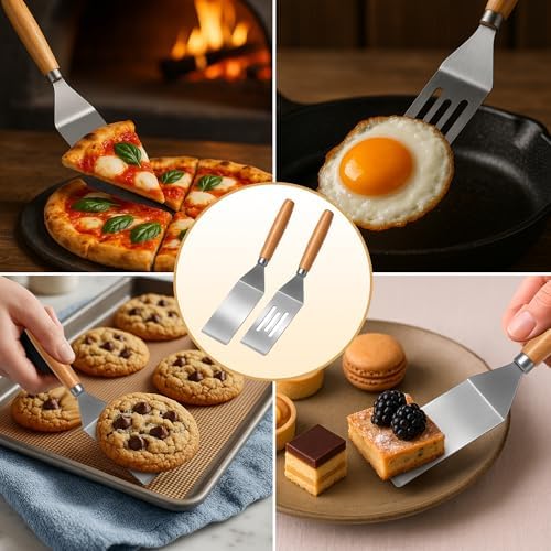 Stainless Steel Mini Spatula,Wooden Handle Small Spatula for Steak,Burger - Image 4