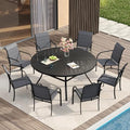 VICLLAX Patio Table and Chair Set of 8, All Weather Metal Round Outdoor Dining Furniture Set-53 Round Outdoor Table and Chairs, Black Tabletop by HOME