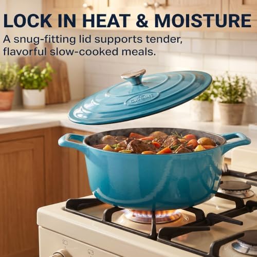 La Cuisine Enameled Cast Iron Oval Dutch Oven Casserole Pot with Lid 5 QT Internal Matte Black Enamel Coating for bread baking For GlassTop Oven-Safe 550°F/276°C 2-ToneTeal - Image 4