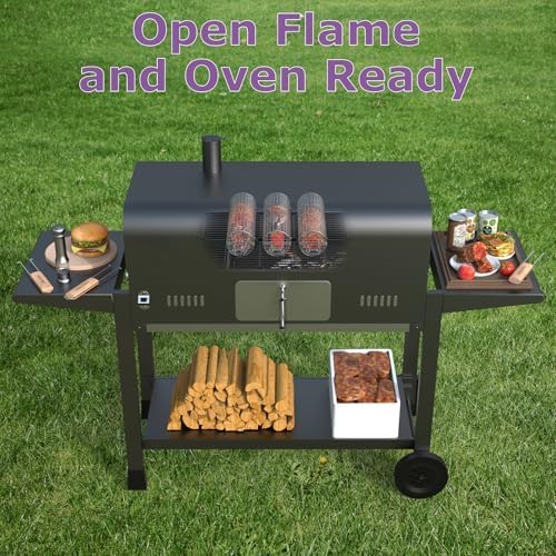 Rolling Grill Basket, 2PCS Grill Baskets for Outdoor Grill, REMOVABLE HANDLE, Anti-Scorch Stainless Steel BBQ Net Tube for Meat, Shrimp, Vegetables, BBQ Gifts for Dad, Husband (Octagon+Round) - Image 3