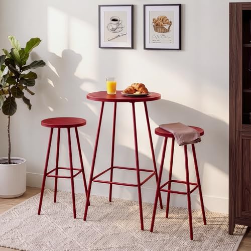 Best Choice Products 3-Piece Patio Dining Set, Bar Height, Outdoor Bistro Set, Outdoor Round Bar Table w/ 2 Bar Stools, Steel - Red - Image 3