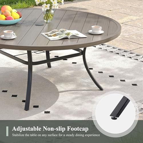 Outdoor Dining Table for 8, 60" Round Outdoor Table with Adjustable Umbrella Hole, All-Weather Metal Patio Dining Table for Lawn Garden Backyard Deck, Grey - Image 7