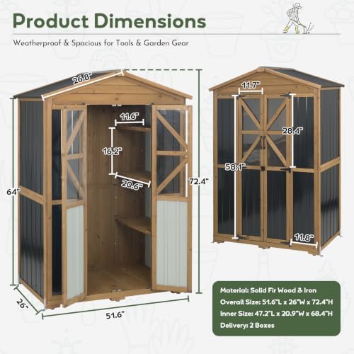 Extra Large Outdoor Storage Cabinet Weatherproof, Garden Shed with Shelves - Image 6