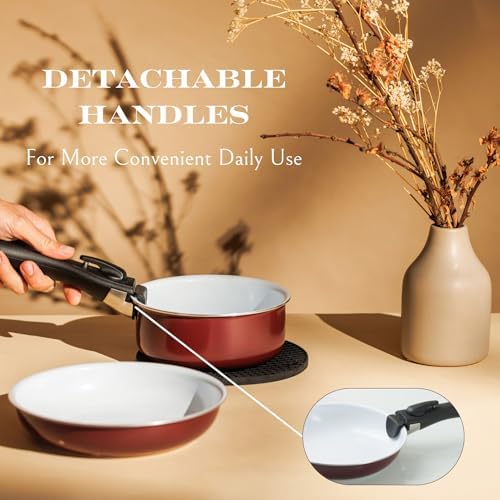 Moss & Stone 5-Piece Nonstick Pots and Pans Set, Removable Handle Cookware - Image 5