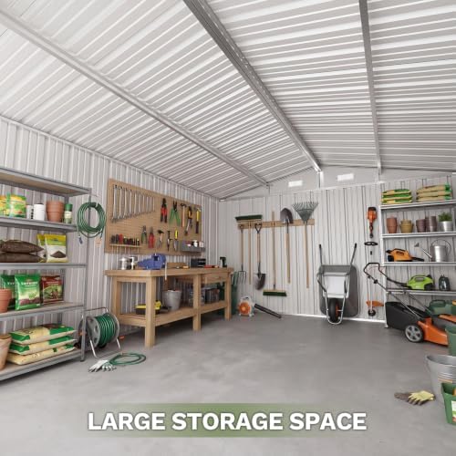 Aoxun 10x12 FT Outdoor Storage Shed with Lockable Double Door, Light Brown - Image 6