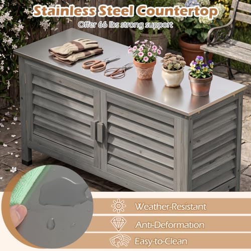 Tangkula Wood Outdoor Storage Cabinet with Stainless Steel Countertop - Image 6