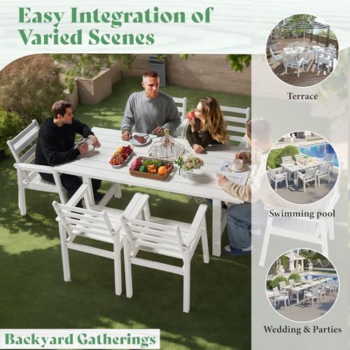 AMERLIFE 7-Piece HDPE Patio Dining Set with 71" Outdoor Table, White - Image 3