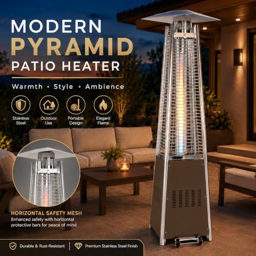 Kingdura 48,000 BTU Propane Pyramid Patio Heater with Cover & Wheels, Brown - Image 3