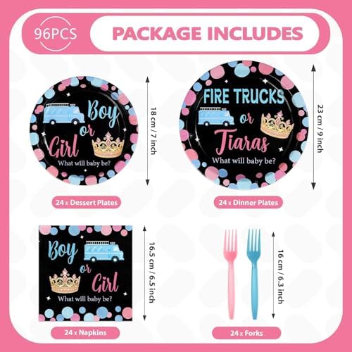 96 Pcs Fire Trucks or Tiaras Gender Reveal Party Decorations Serves 24 - Image 5