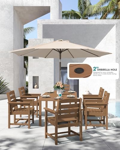 SERWALL 60" - 83" Expandable Outdoor Dining Table and 6 HDPE Chairs, Brown - Image 2