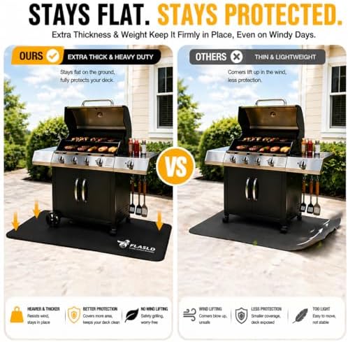 FLASLD 36 x 48 inches Under The Grill Protective Deck and Patio Mat, Fireproof Fireplace Mats to Protect Floor and Deck, Waterproof and Oil-Proof Pad Protector for Grass Lawn, Black - Image 5