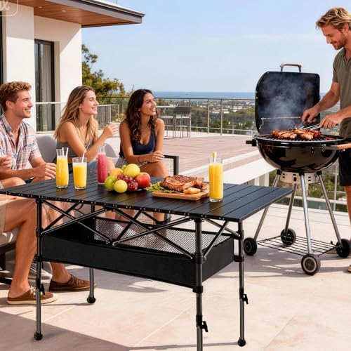 Aluminum Roll Top Camping Table, Adjustable Height Folding Table - Image 6