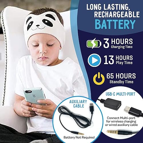 Toddler Headphones Wireless, Kids Bluetooth Earphones, Safe Volume - Wired School Headphones for Kids with 3.5 MM Jack and Travel Bag - Toddler Airplane Accessories for Boys & Girls - Panda - Image 2