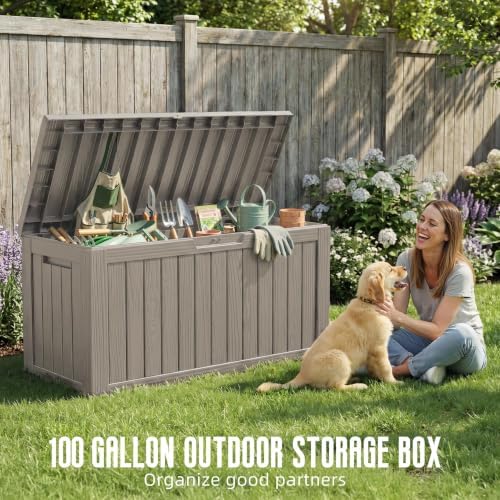 DRATO 100 Gallon Waterproof Deck Box Outdoor Storage Box with Wheels Grey - Image 3
