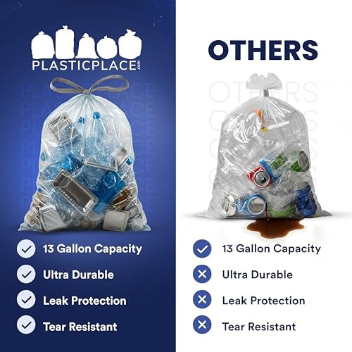 Plasticplace 13 Gallon Trash Bags â”‚ 1.0 Mil â”‚ Clear Extra Tall Drawstring Garbage Can Liners â”‚ 24" x 31" (200 Count) - Image 5