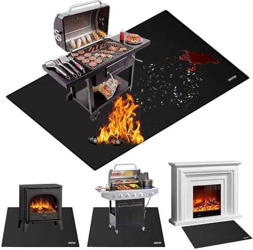 ENGPOW Large 68 x 48 inches Under Grill Mat for Outdoor Grill, Double-Sided Fireproof Indoor Fireplace Mat Fire Pit Mat, Oil-Proof Waterproof BBQ Mat for Deck Patio Lawn,Reusable and Easy to Clean by ENGPOW