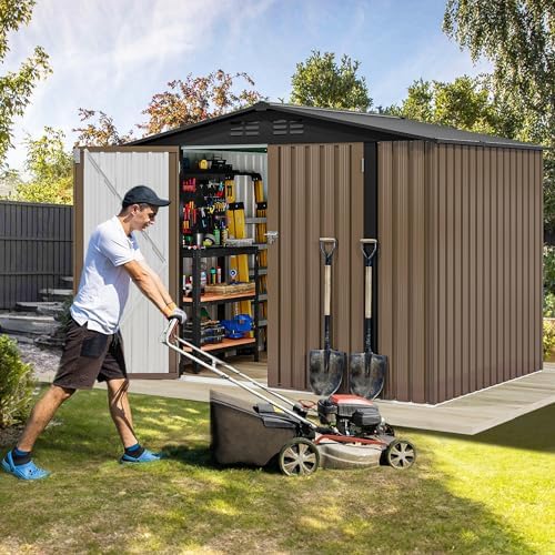 DWVO 7x5 ft Outdoor Storage Shed, Metal Waterproof w/Lockable Door - Brown - Image 3
