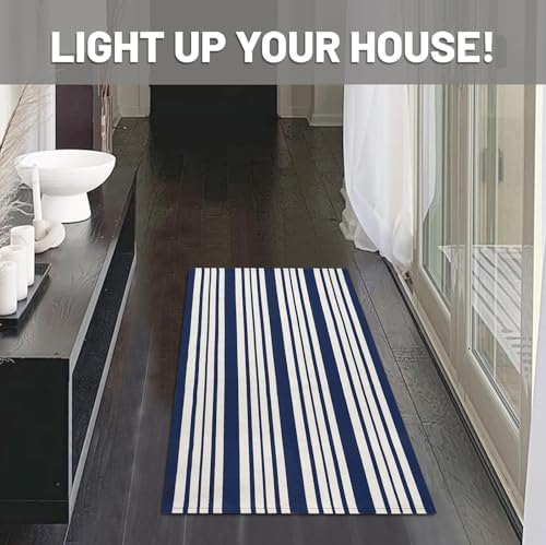 IOHOUZE 2x3 Striped Outdoor Door Mat, Washable Porch Rug, Navy White - Image 3