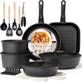 Astercook 23 Pcs Pots and Pans Set Non Stick, Ceramic Cookware Set Detachable Handle, RV Kitchen Cooking Set Removable Handles, Oven Safe, Induction Ready, Stackable, Black, Mothers Day Gifts by Astercook