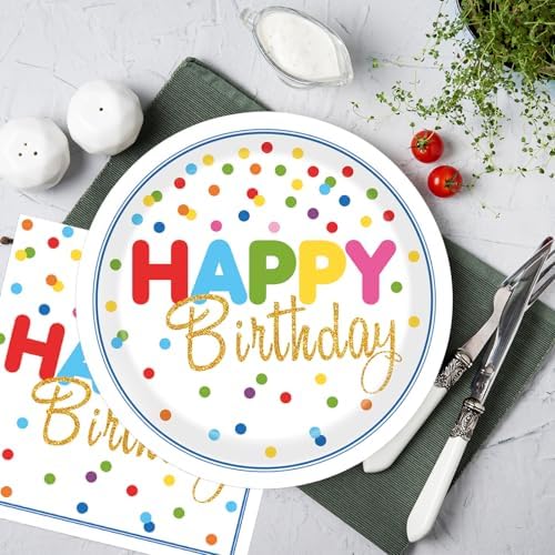 40Pcs Birthday Party Supplies Paper Plates and Napkins, Colorful Polka Dot Themed Dinner Plates Napkins Disposable Tableware Set for Birthday Party Decorations Serve 20 - Image 4