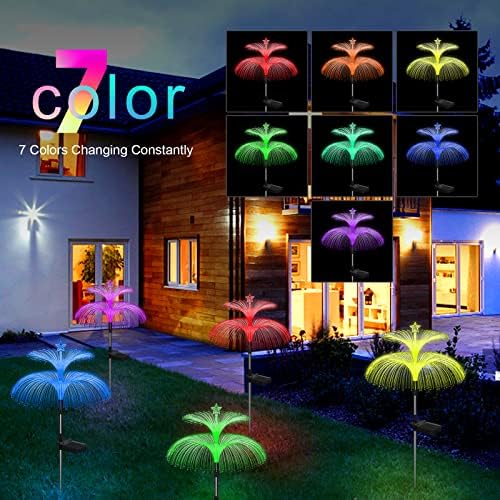 Weepong Solar Garden Lights 6 Pack New Upgraded Solar Lights Outdoor Waterproof 7 Color Changing Double Jellyfish and Star Flower Garden Decor Yard Lawn Christmas Decorations, Gifts for Women Mom - Image 3